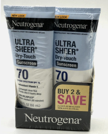 2 Pack SPF 70 Sunscreen Lotion - Dry Touch, Broad Spectrum Sun Protection