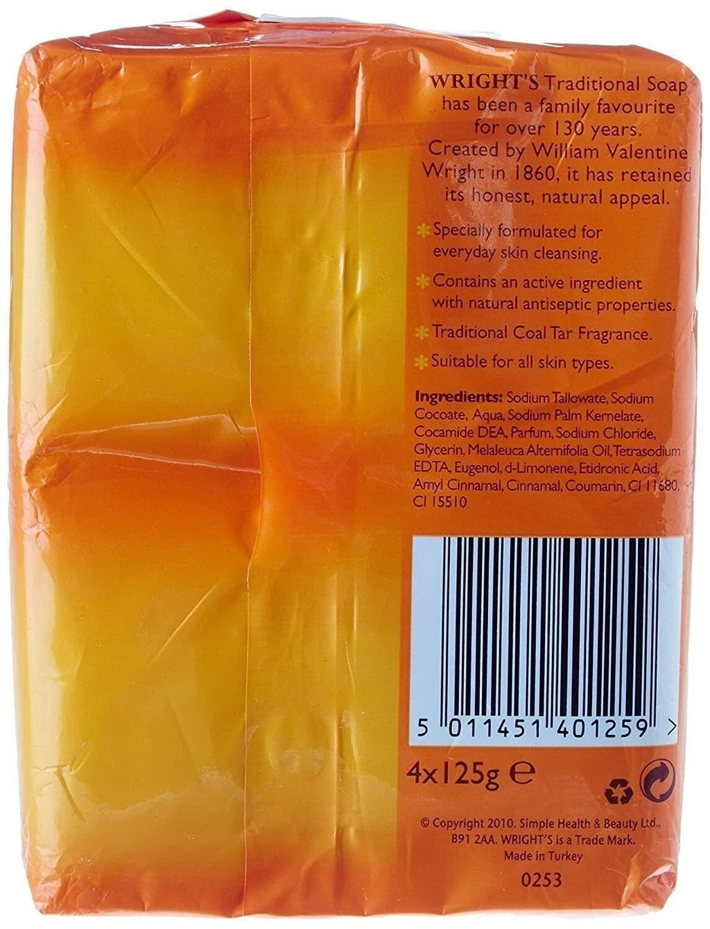 Wright's Coal Tar Soap Pack of 4 - Traditional Antiseptic Cleansing Bar