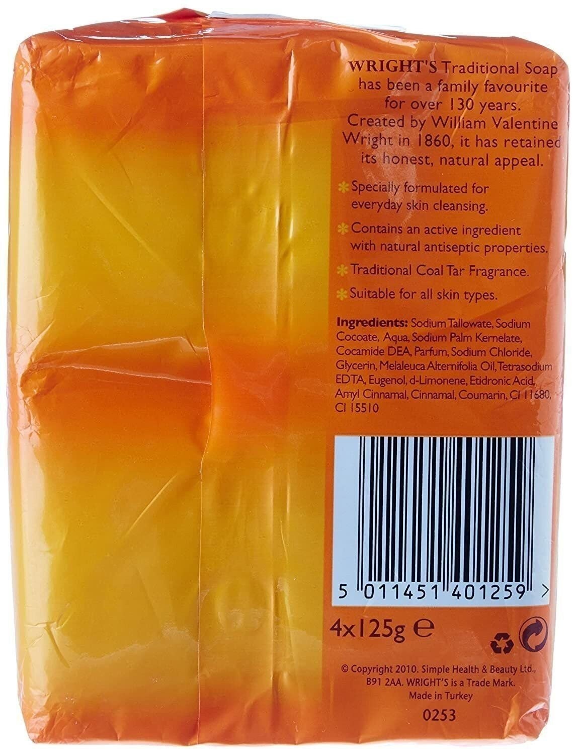 Wright's Coal Tar Soap Pack of 4 - Traditional Antiseptic Cleansing Bar