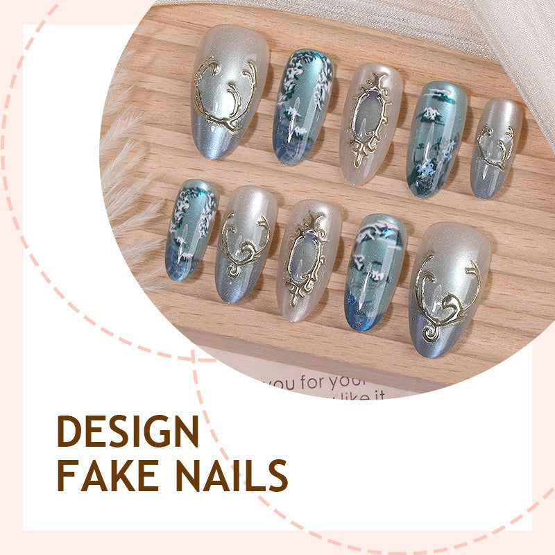 Reusable Water Lily Ombre Nail Art Set - Almond Press On Nails