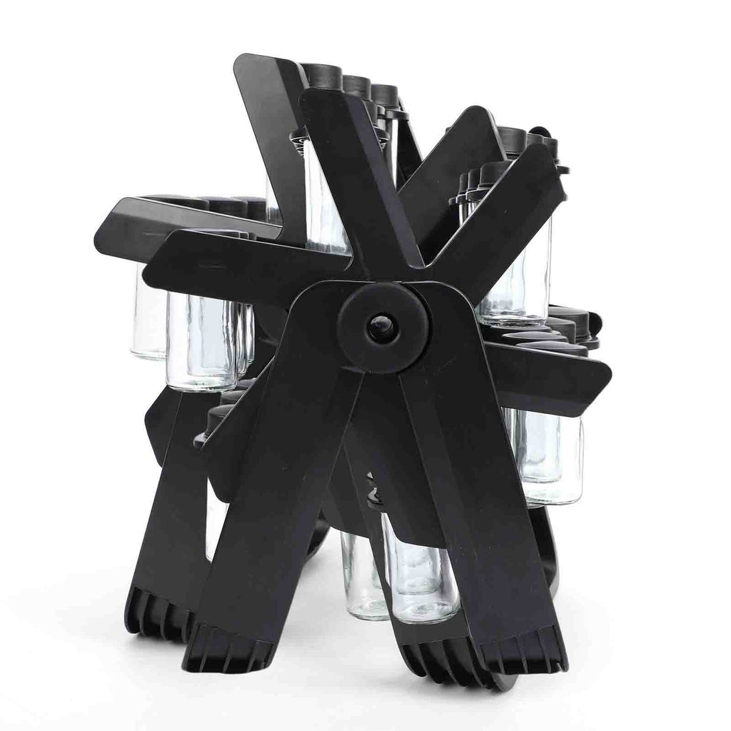 Rotating Spice Rack Carousel with 18 Glass Jars, Labels & Funnel
