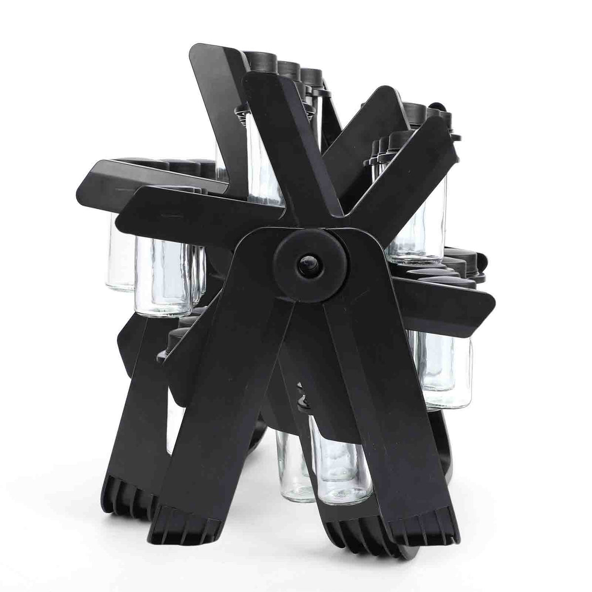 Rotating Spice Rack Carousel with 18 Glass Jars, Labels & Funnel
