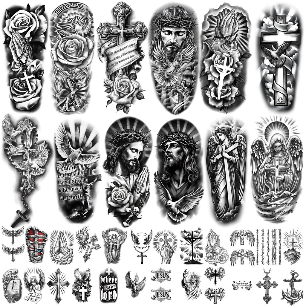 77 Sheets Temporary Tattoos Cross & Religious Designs for Women & Men