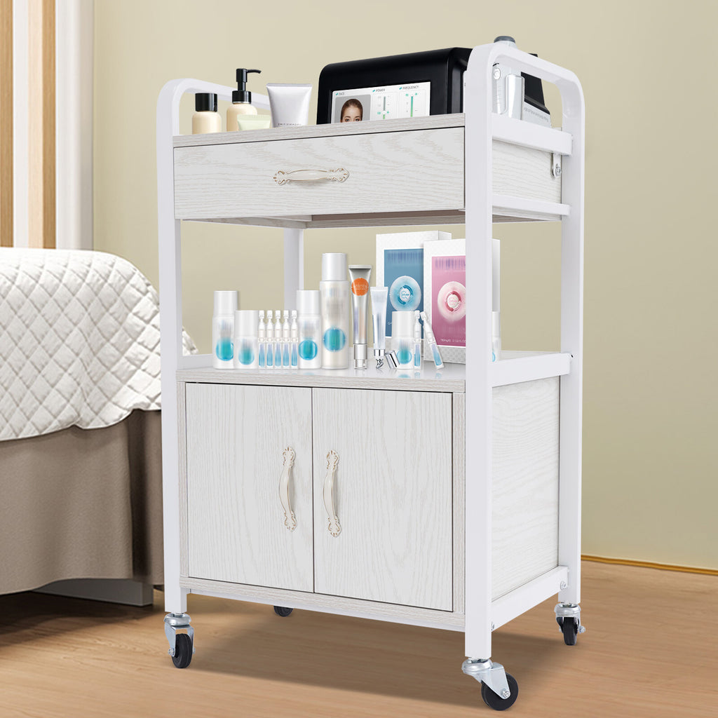 Salon Storage Cabinet with Drawer and Wheels - Movable Beauty Organizer