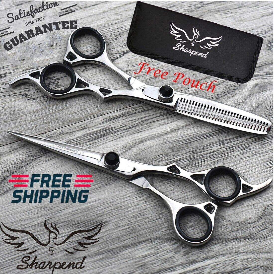 Professional Hairdressing Thinning & Cutting Scissors Set with Razor and Leather Pouch