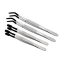 Stainless Steel Lab Tweezers with Rubber Tips - 4 Pack, Offset & Straight
