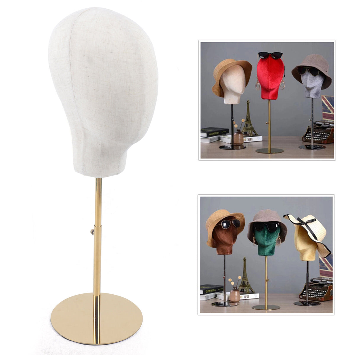 Adjustable Mannequin Head for Wig and Hat Display, 18-26 Inch Height, Metal Stand