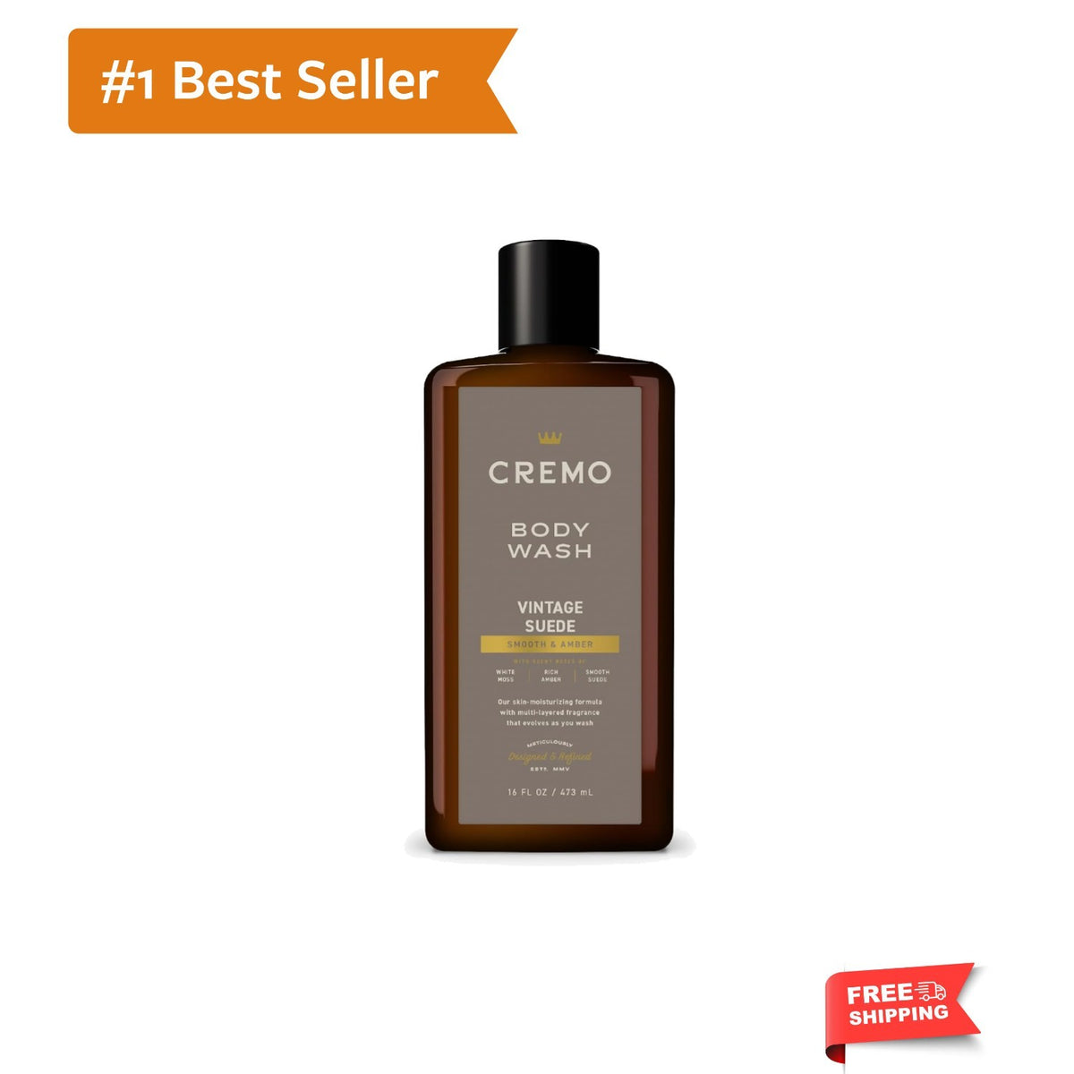 Men's Body Wash Vintage Suede 16 Fl Oz - Fresh, Rich Lather Grooming