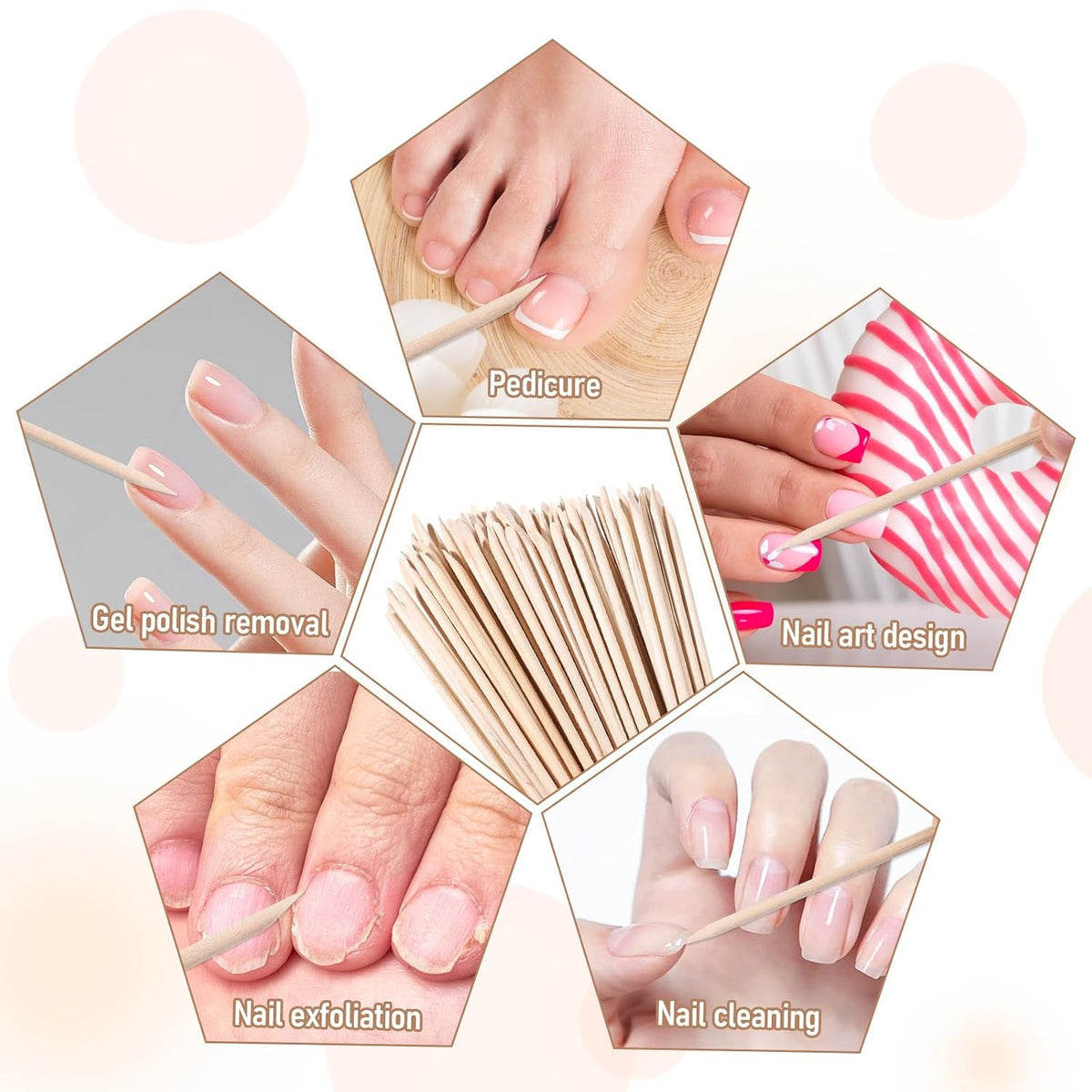 Wooden Double-Ended Cuticle Pusher Sticks - 100 Pack, 7-Inch Nail Care Tools
