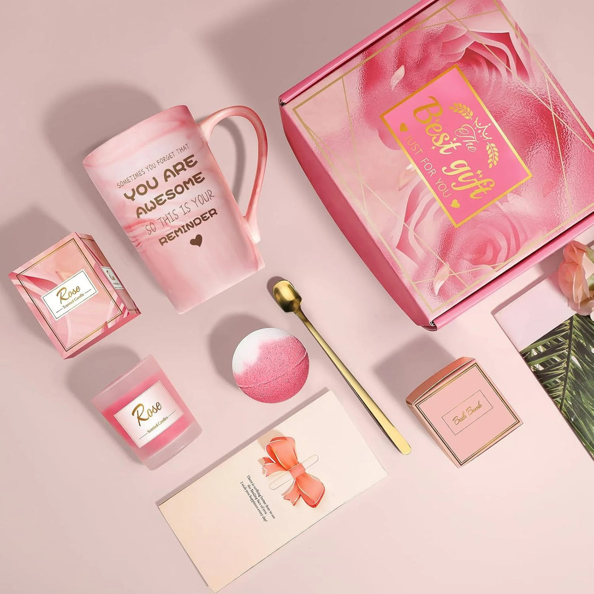 Pink Self Care Spa Gift Set for Women - Relaxation & Stress Relief