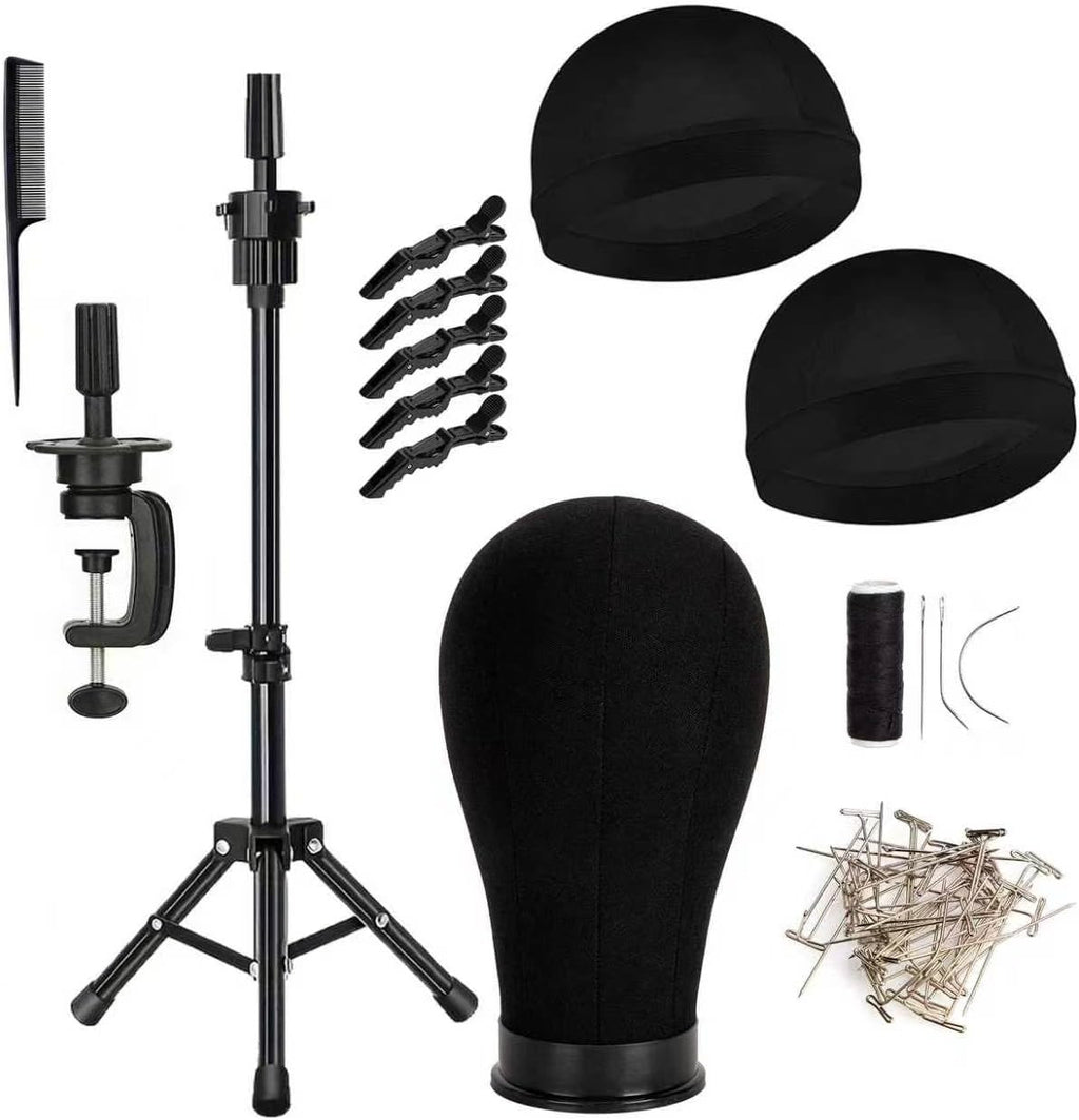 Wig Head with Stand - Canvas Mannequin Head for Wig Making & Display