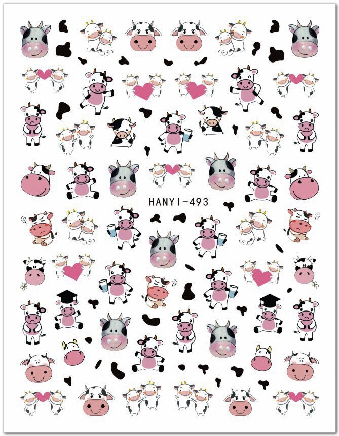 Black Cow Nail Stickers - Self-Adhesive Pattern for Nail Art, Multiple Variants