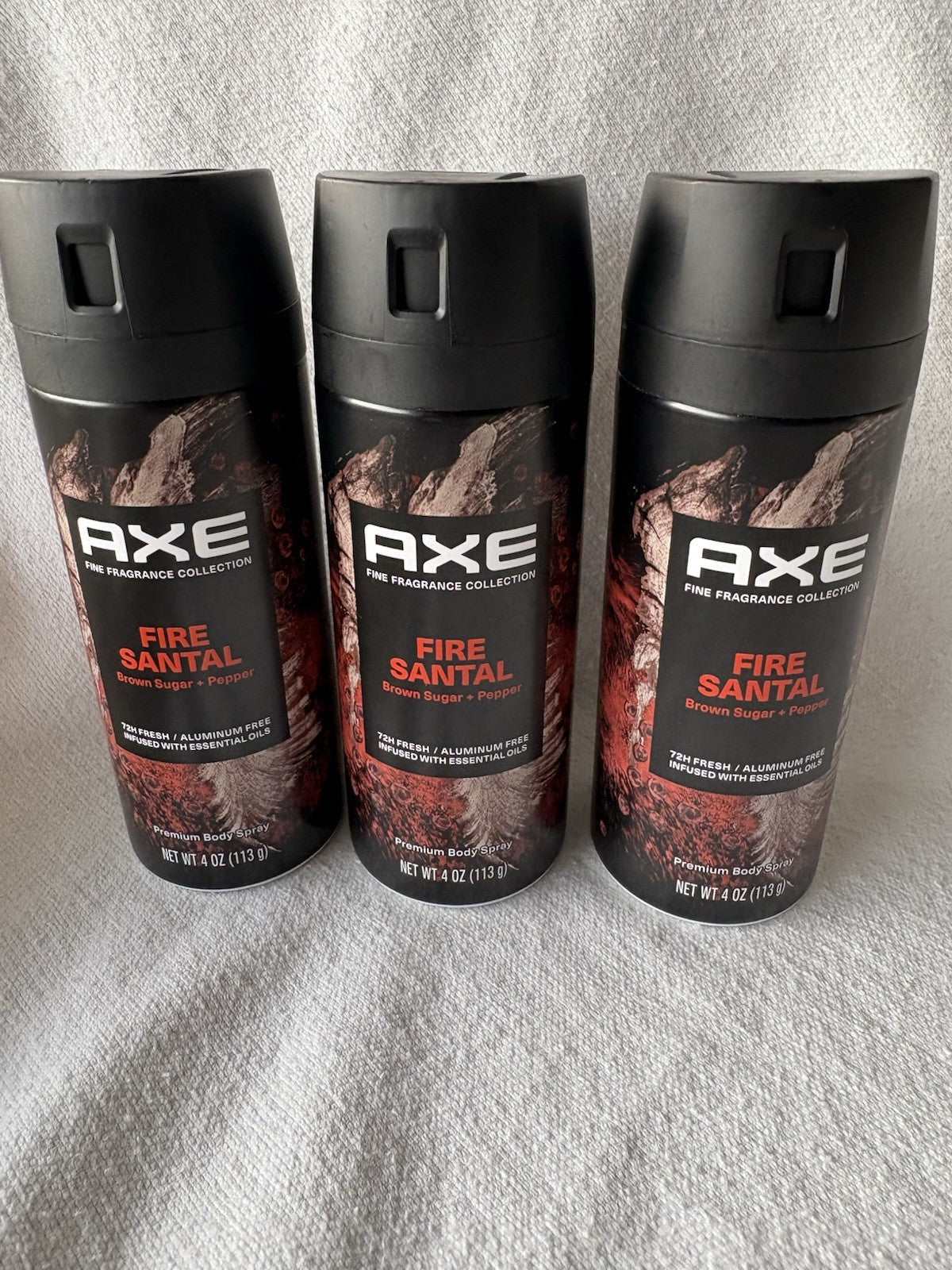 Axe Fine Fragrance Body Spray Fire Santal 4 Oz 72H Fresh 3 Pack