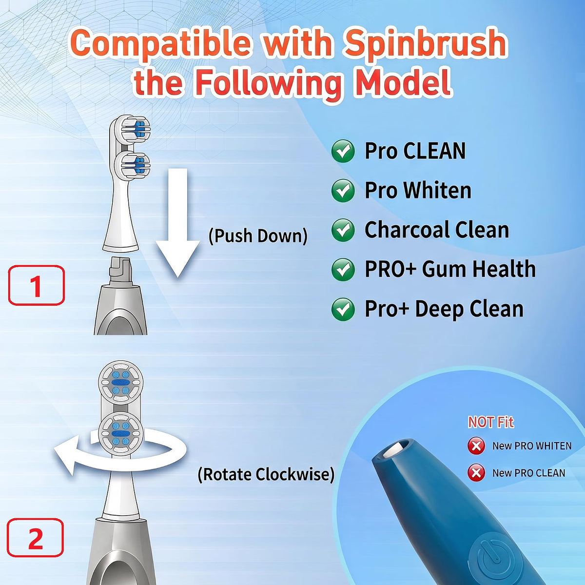 Replacement Toothbrush Heads for Old Version Spinbrush PRO Clean & WHITEN - 8 Pack