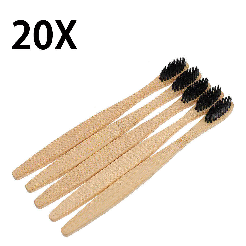 20Pcs Natural Bamboo Toothbrush with Charcoal Soft Bristles - Eco-Friendly Adult Oral Care