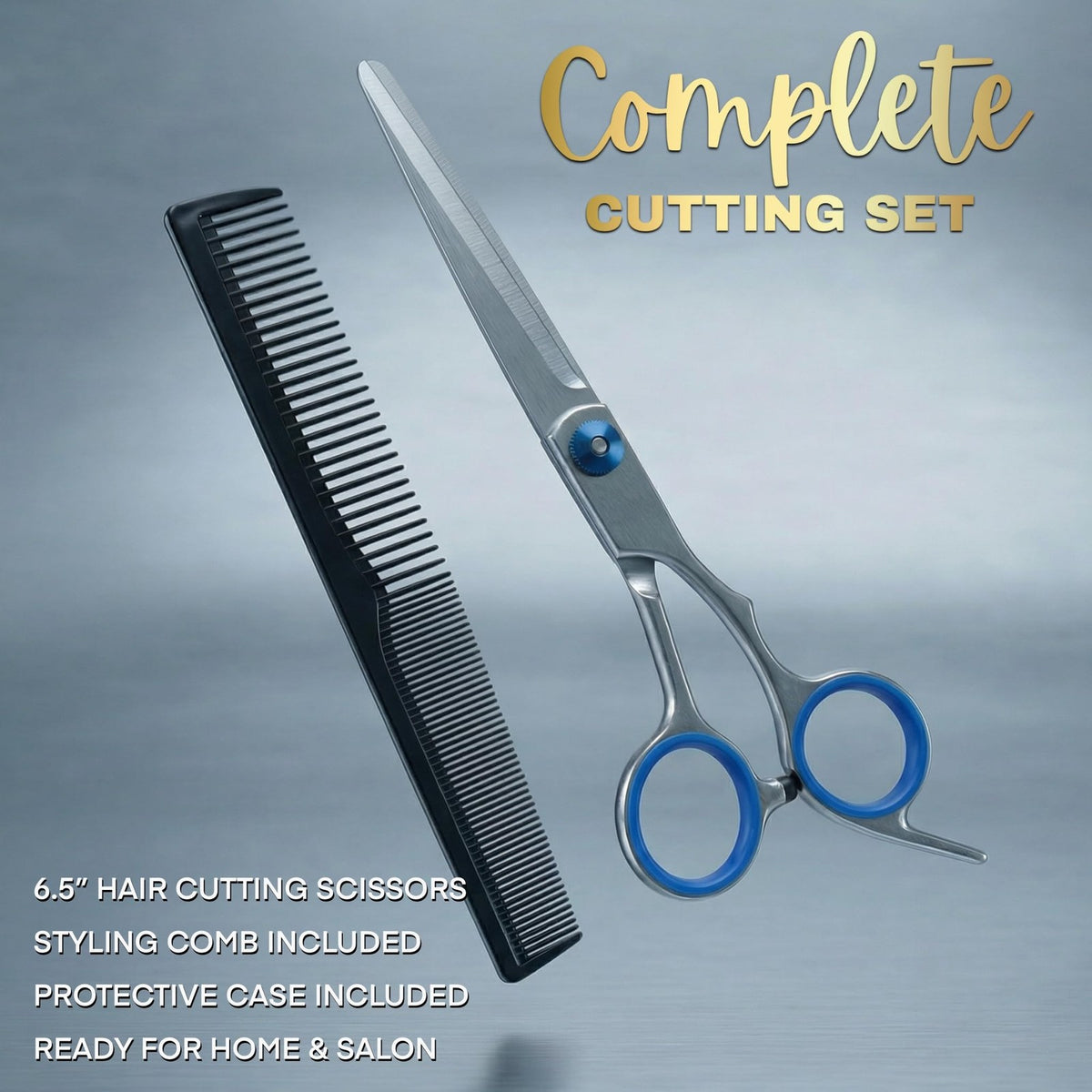 6.5 Inch Stainless Steel Hair Cutting Scissors with Adjustable Tension & Finger Rings