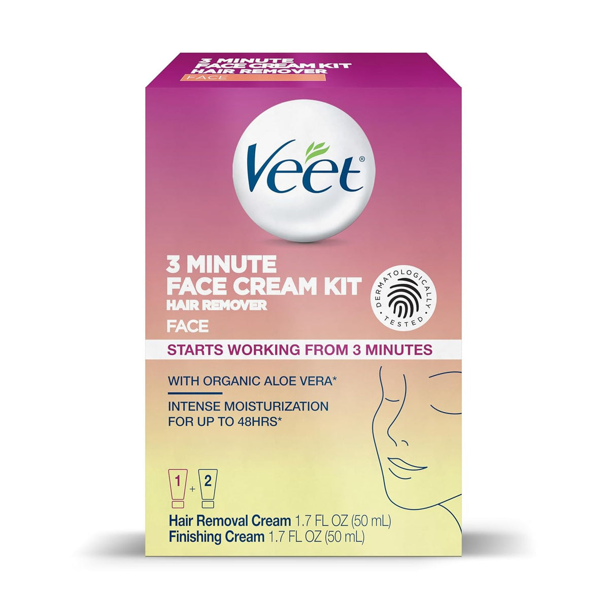 Facial Hair Removal Cream for Women with Organic Aloe Vera - 3 Minute Depilatory Kit