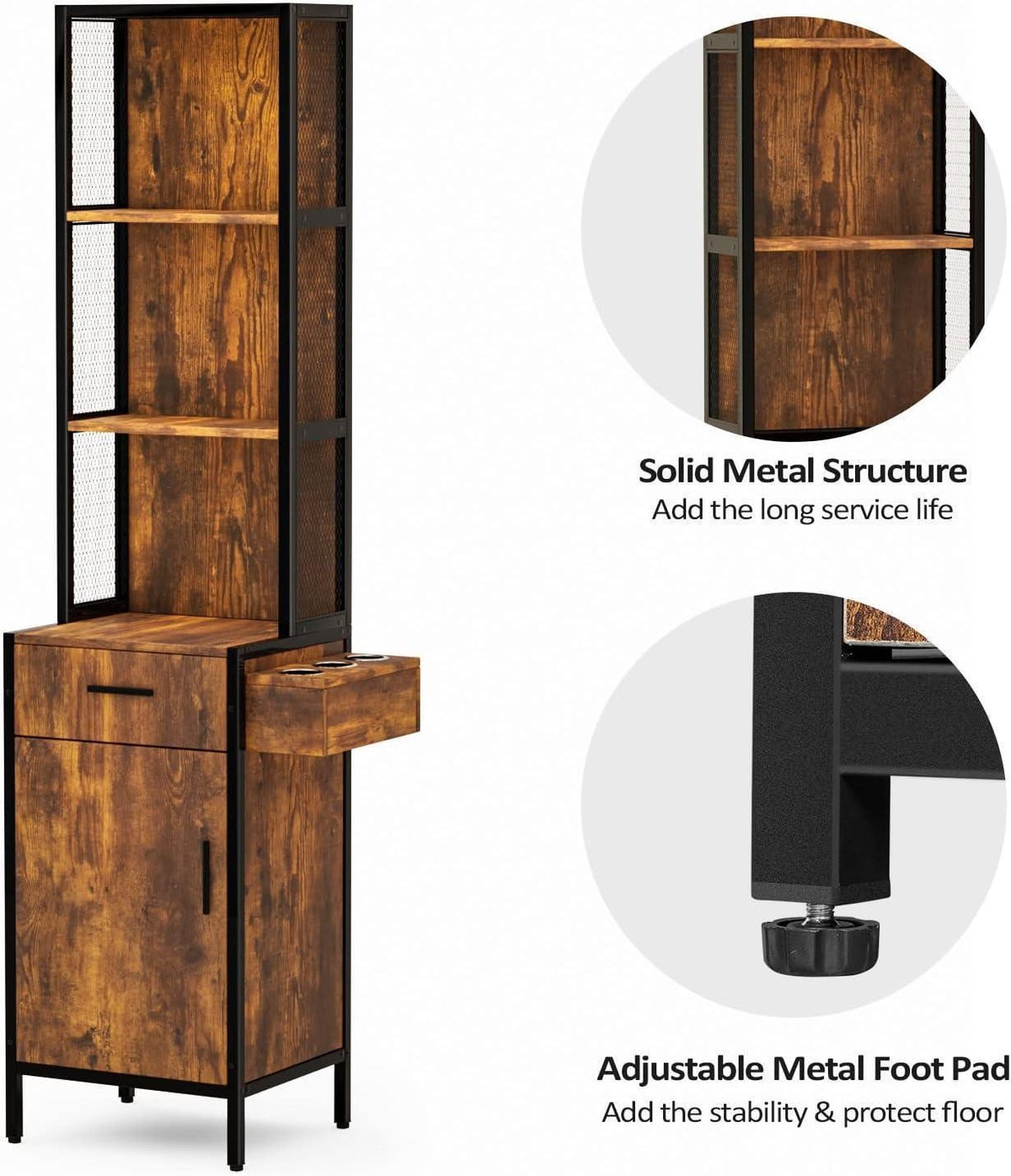 Wall Mount Hair Styling Salon Station with Drawer and Storage Cabinet