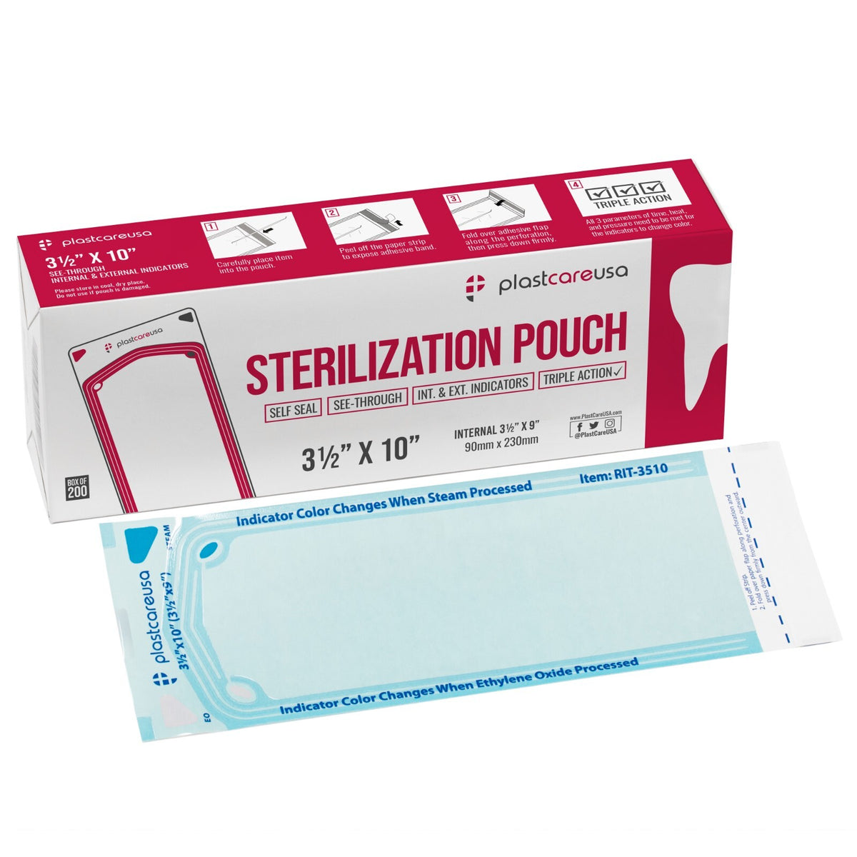 Self-Sealing Sterilization Pouch 3.5" x 10" Paper/Blue Film Case of 2000