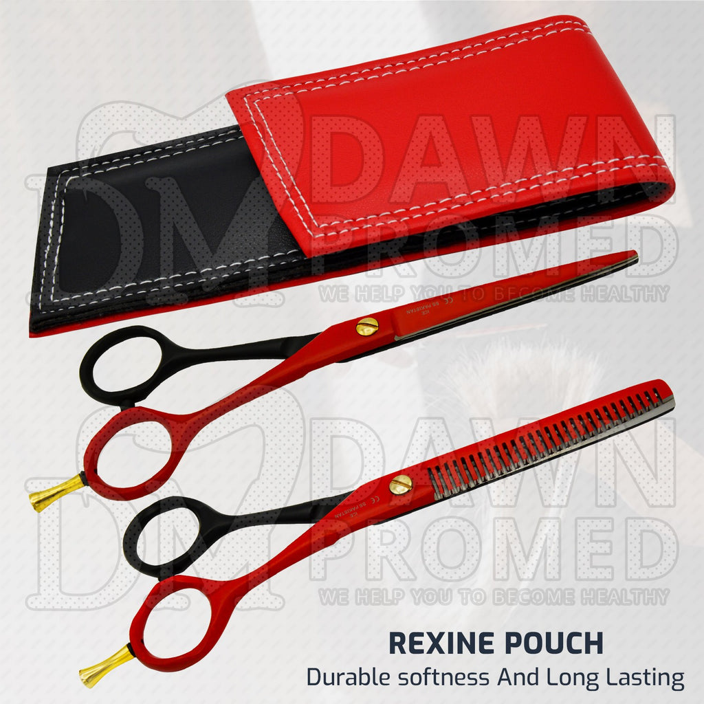 Matte Red & Black Hair Cutting & Thinning Scissors Set 6-inch Professional Shears