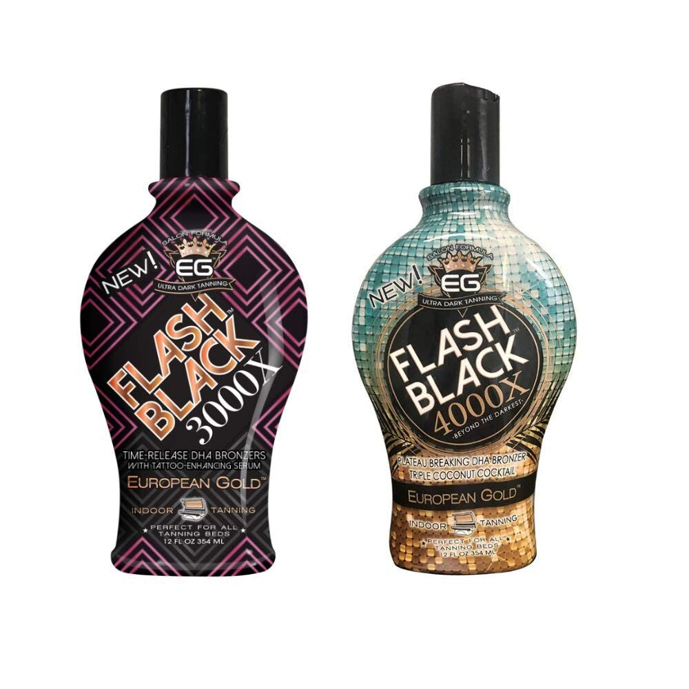 European Gold Flash Black 3000X & 4000X Tanning Lotions Bundle Set of 2