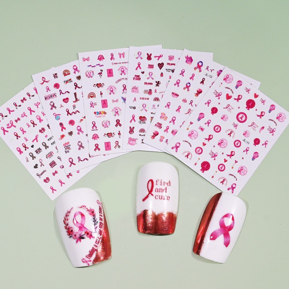 6Pcs Breast Cancer Awareness Nail Art Stickers for Women