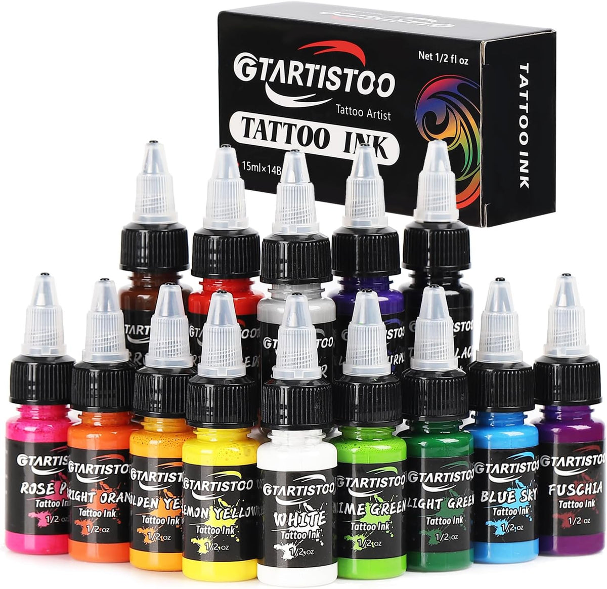 Tattoo Ink Set 14 Colors 15ml Vegan Pigment Professional Supplies