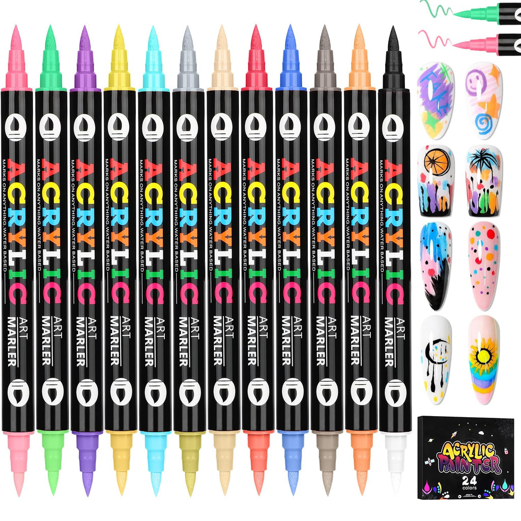 24 Color Dual Tip Nail Art Pens Set for Detailed Manicure Designs