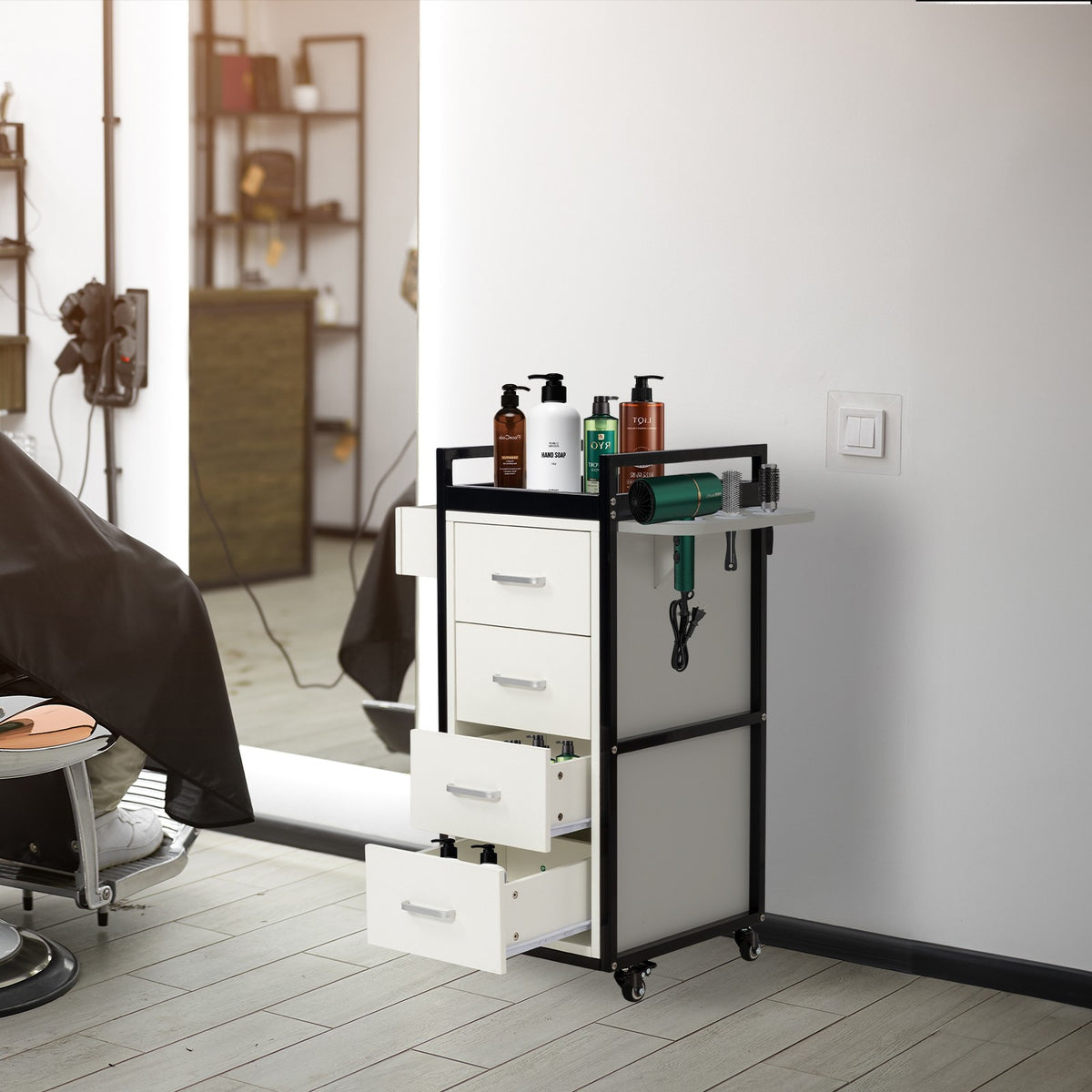 Salon Trolley Cart with 4 Large Drawers & Tool Holders - Mobile Beauty Station