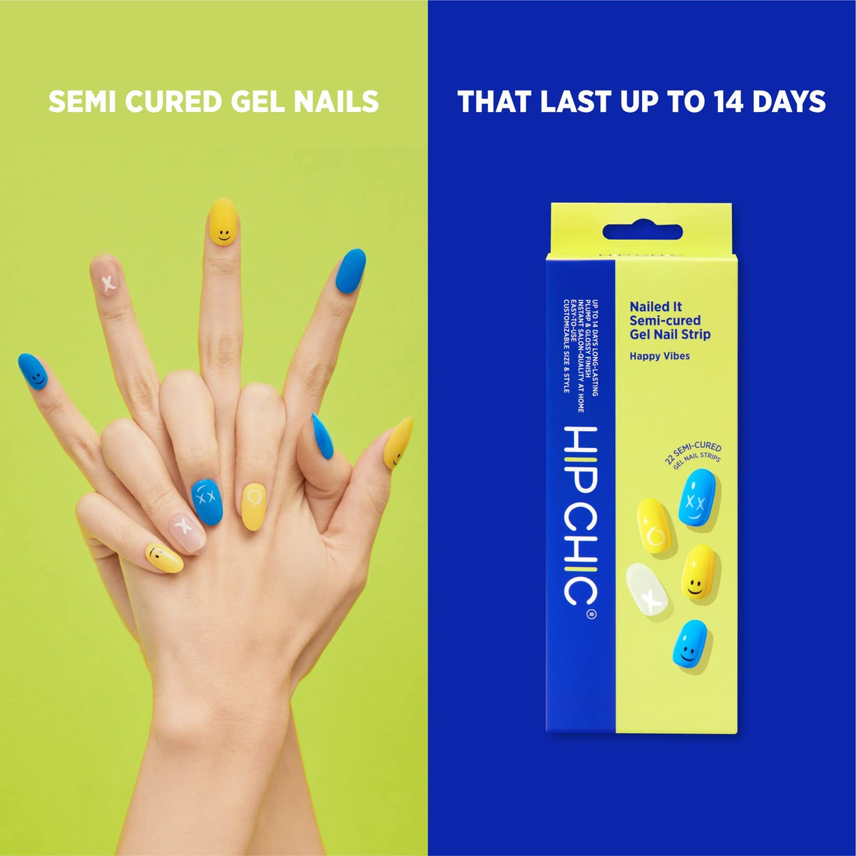 Semi-Cured Gel Nail Strips - Happy Vibes Nail Polish Stickers for Salon-Quality Nails
