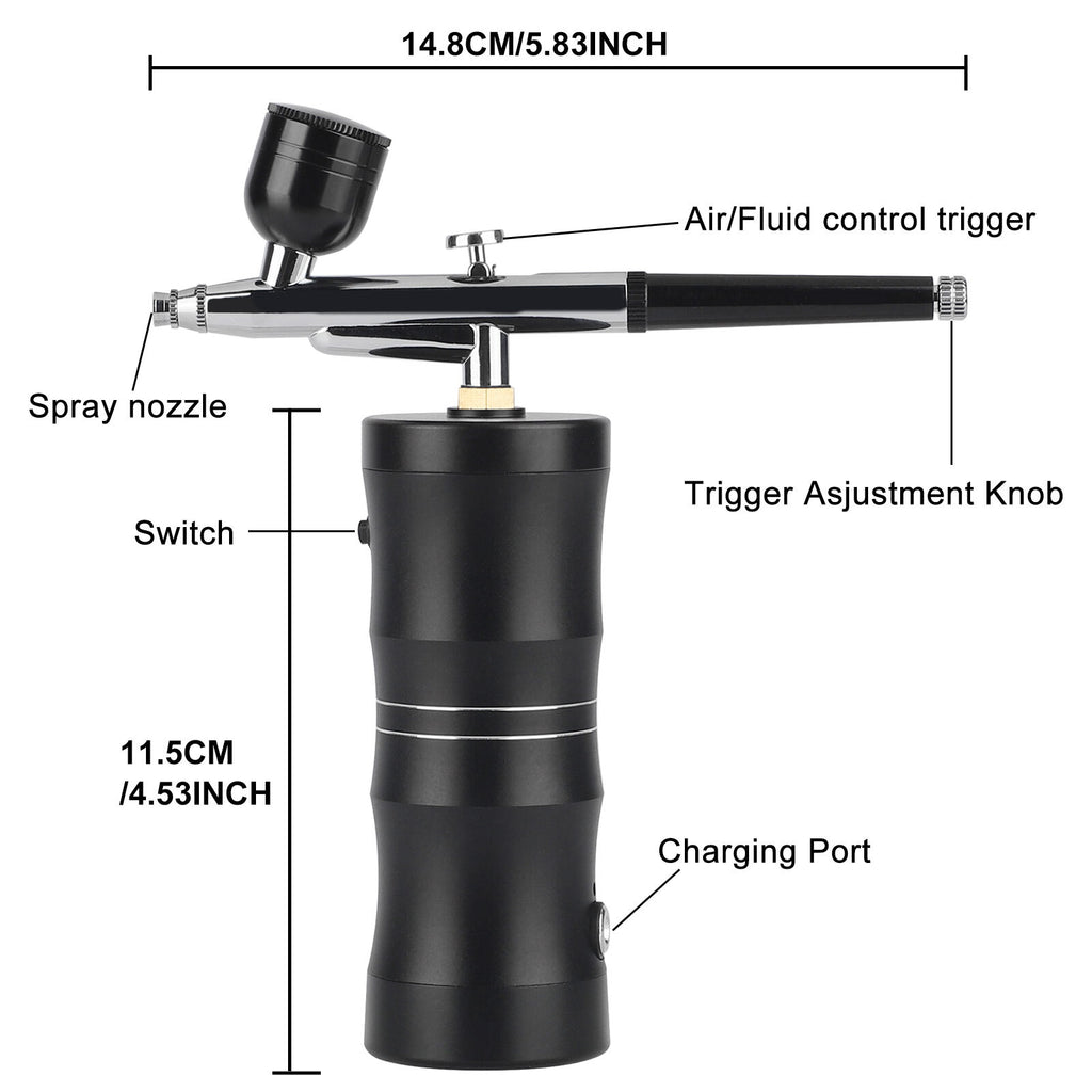 Portable Airbrush Kit for Art and Nails - Mini Air Compressor 7.4V, Aluminum