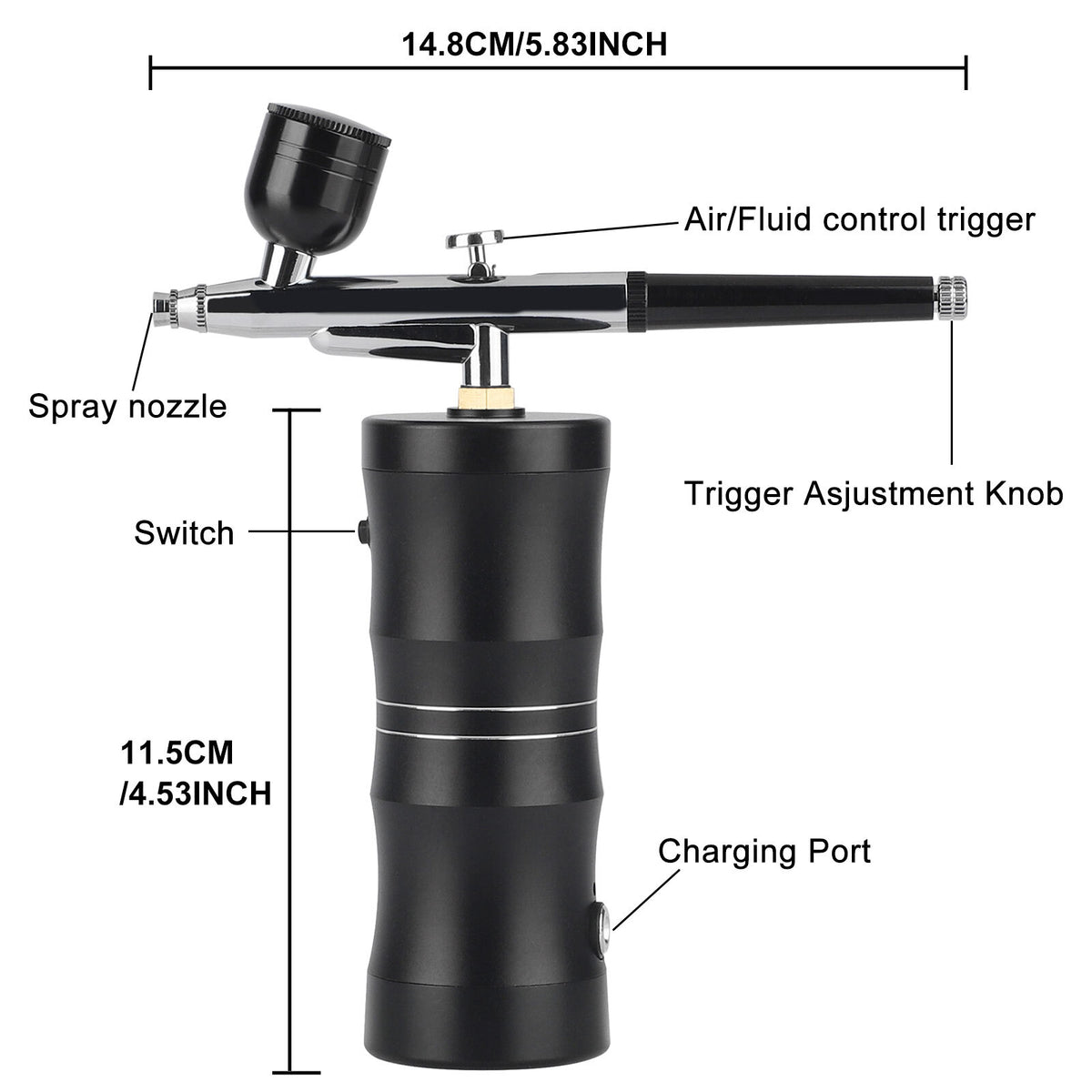 Portable Airbrush Kit for Art and Nails - Mini Air Compressor 7.4V, Aluminum
