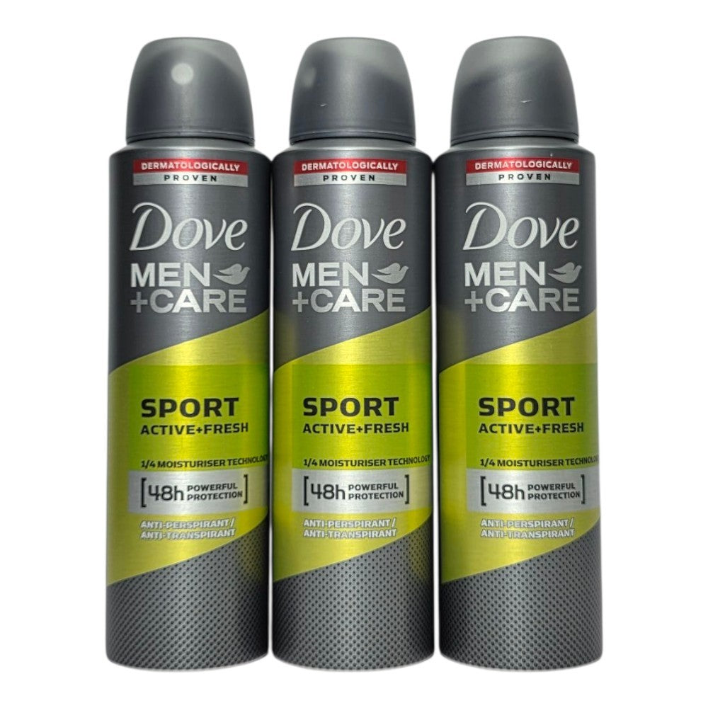 Dove Men Care Sport Active Fresh Anti-Perspirant Deodorant Spray 150ml 3 Pack