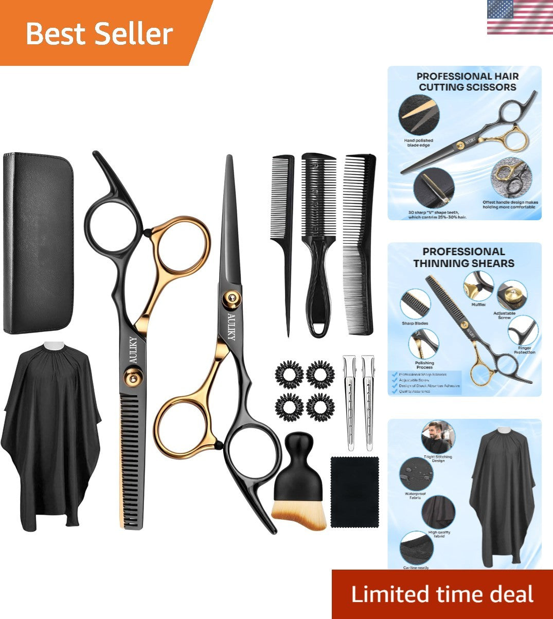 15-Piece Stainless Steel Hairdressing Kit with Shears Clippers & Combs