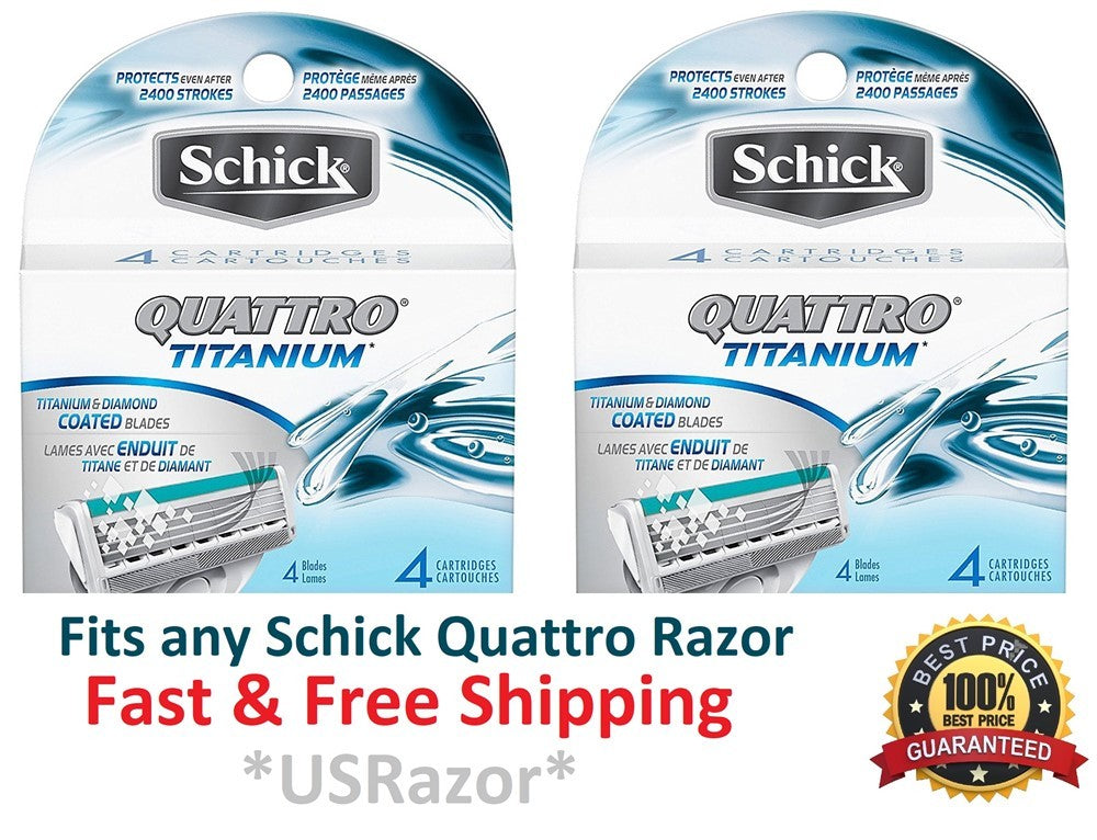 8 Pack Schick Quattro Titanium Razor Blade Refills for Compatible Shavers