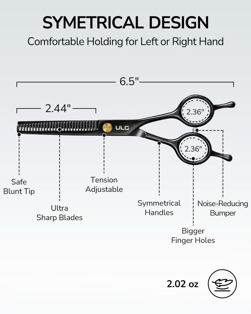 Professional Hair Thinning Shears 6.5 Inch - Black Stainless Steel