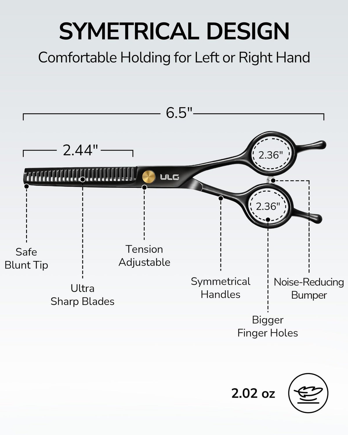 Professional Hair Thinning Shears 6.5 Inch - Black Stainless Steel
