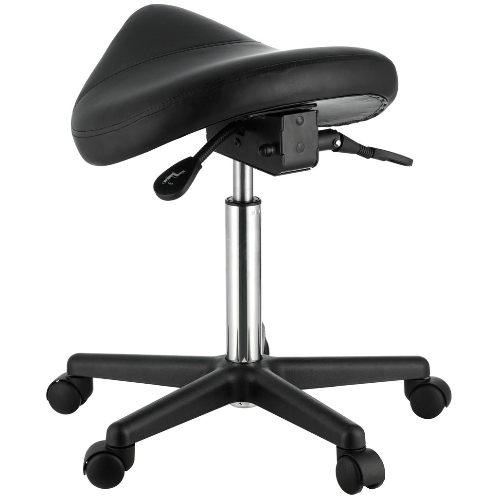 Ergonomic Saddle Stool with Wheels - Adjustable Height PU Leather Seat