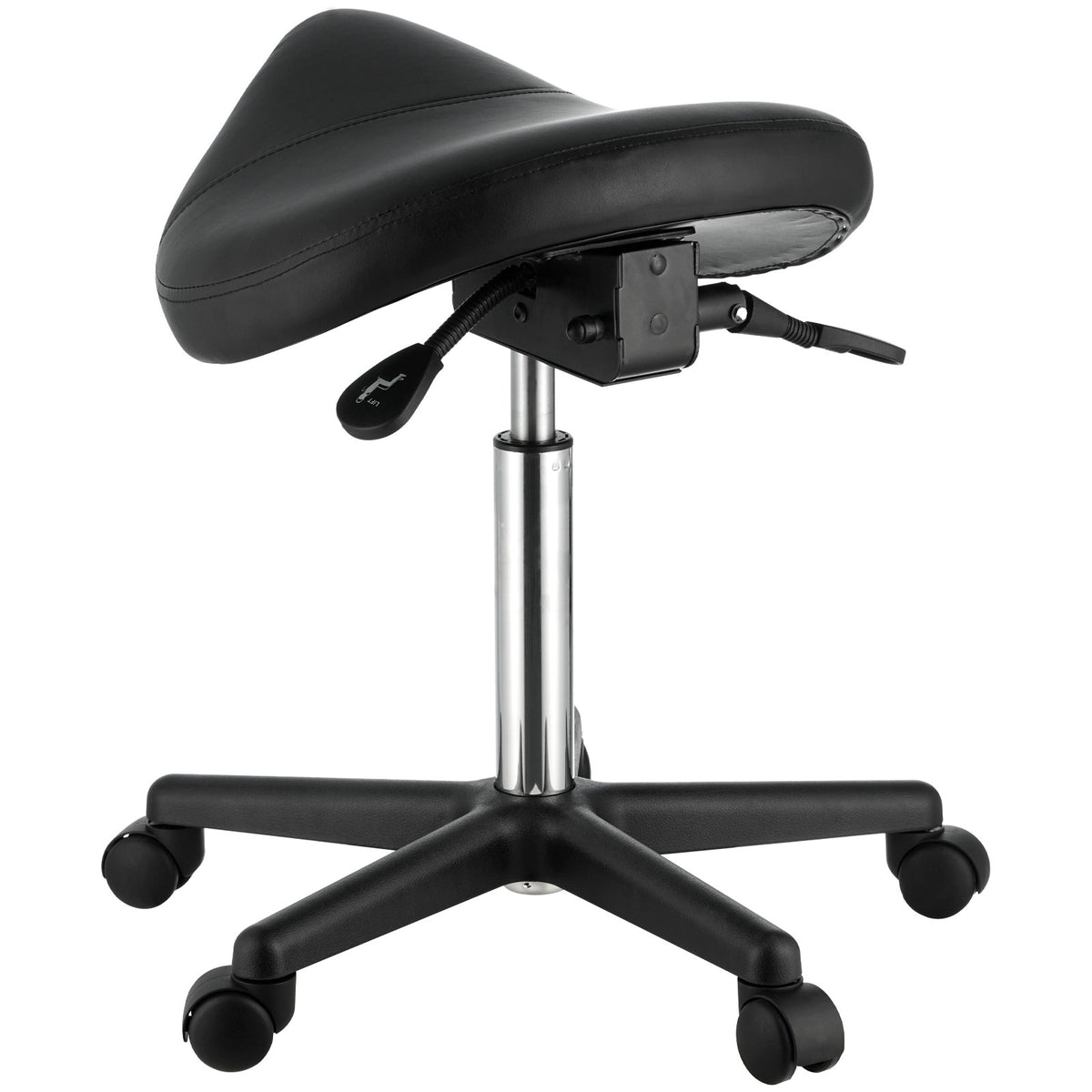 Ergonomic Saddle Stool with Wheels - Adjustable Height PU Leather Seat