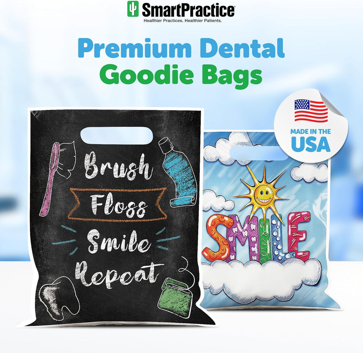 Dental Goodie Bags 100 Pack - Kids & Adults Oral Care Gift Bags with Handles