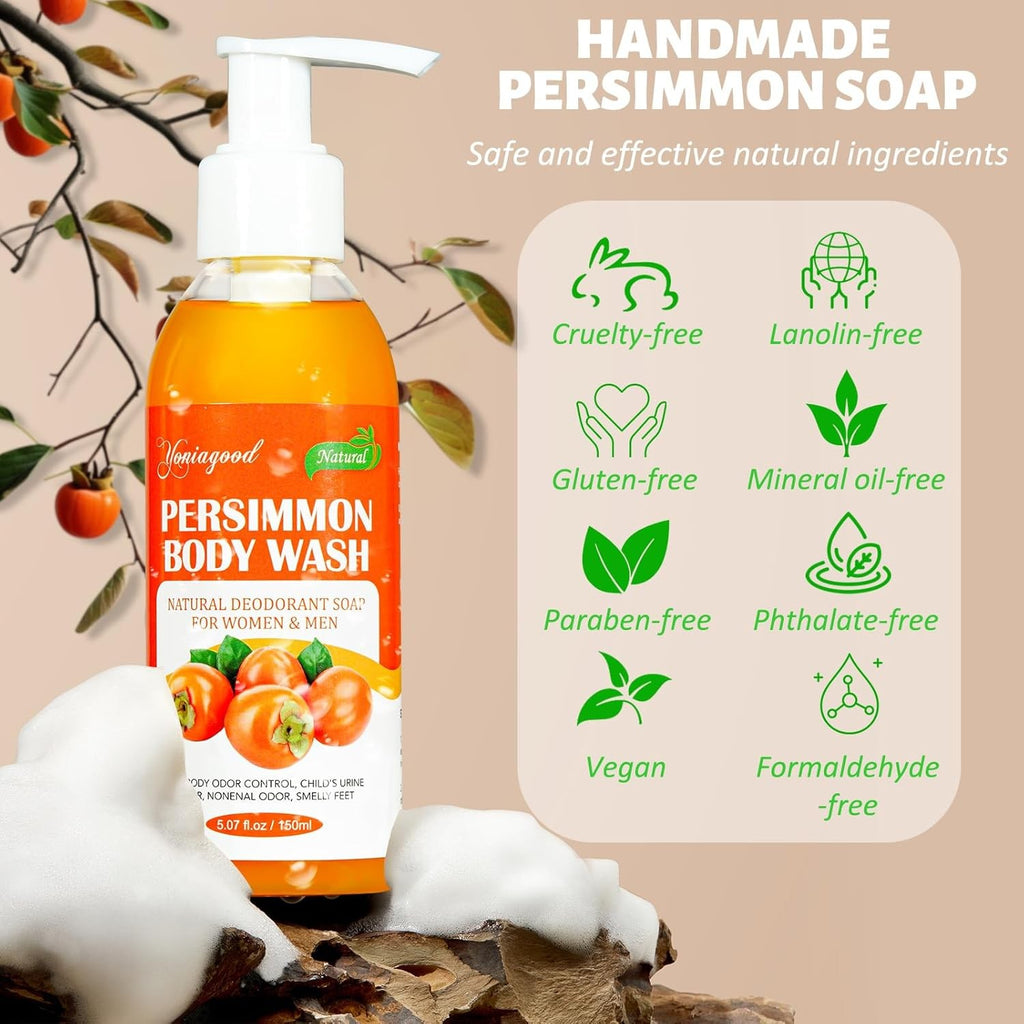 Persimmon Body Wash for Odor Control - Natural Soap for Men & Women
