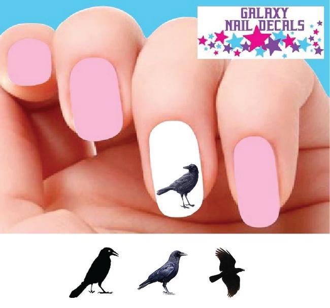 Bird Nail Decals Set of 20 Waterslide Stickers for Nails - Black Crows