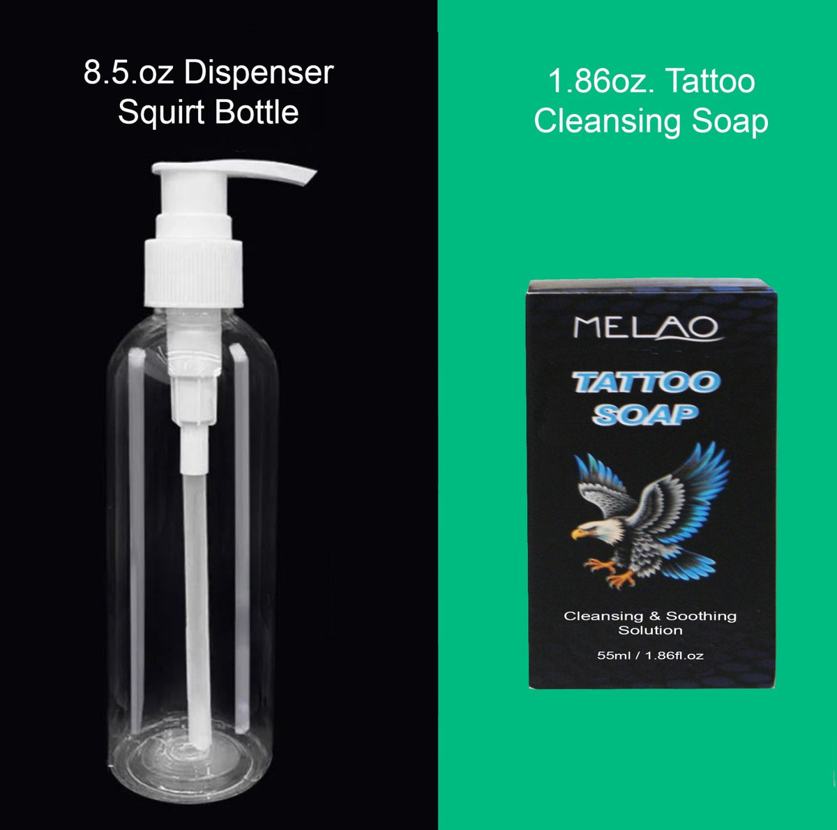 Tattoo Aftercare Soap & Dispenser Bottles Set – 1.86oz Concentrated Cleaning Solution