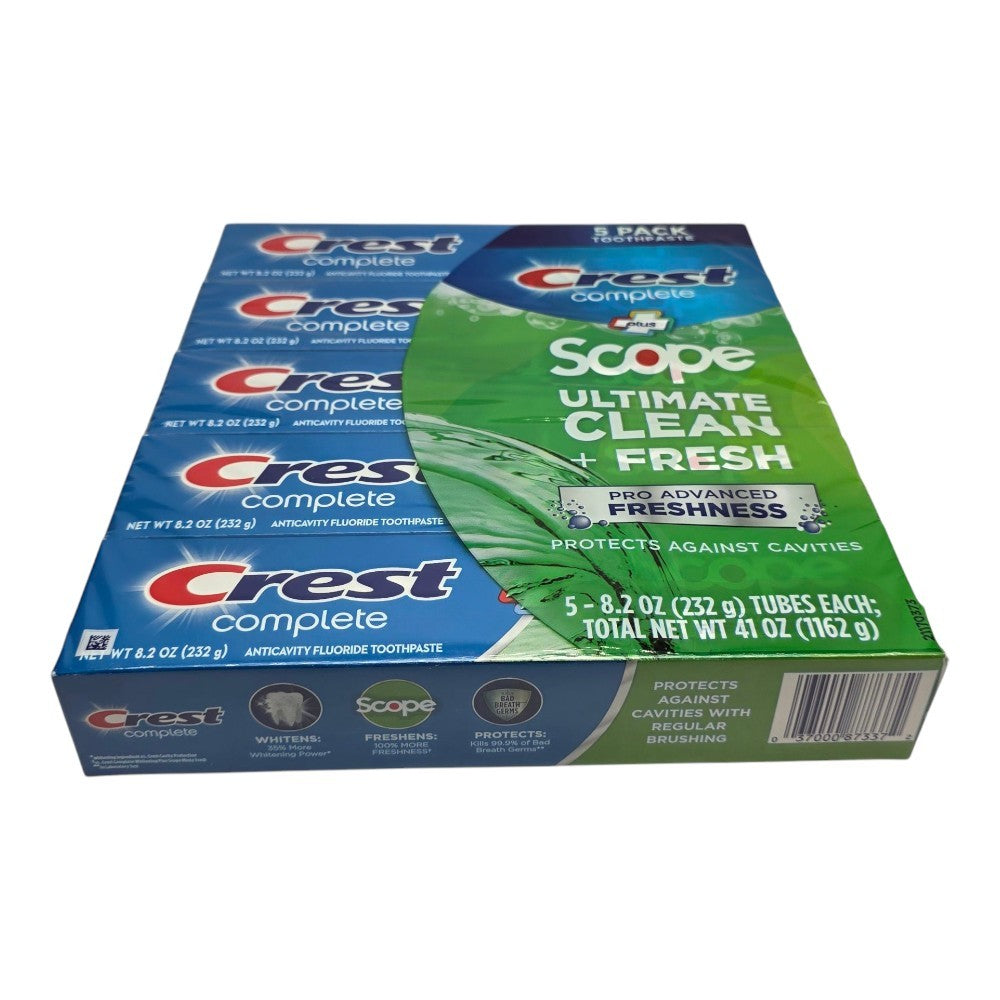 Crest Complete Toothpaste Plus Scope Active Foam 8.2 Oz 5 Pack - Fresh Breath & Whitening
