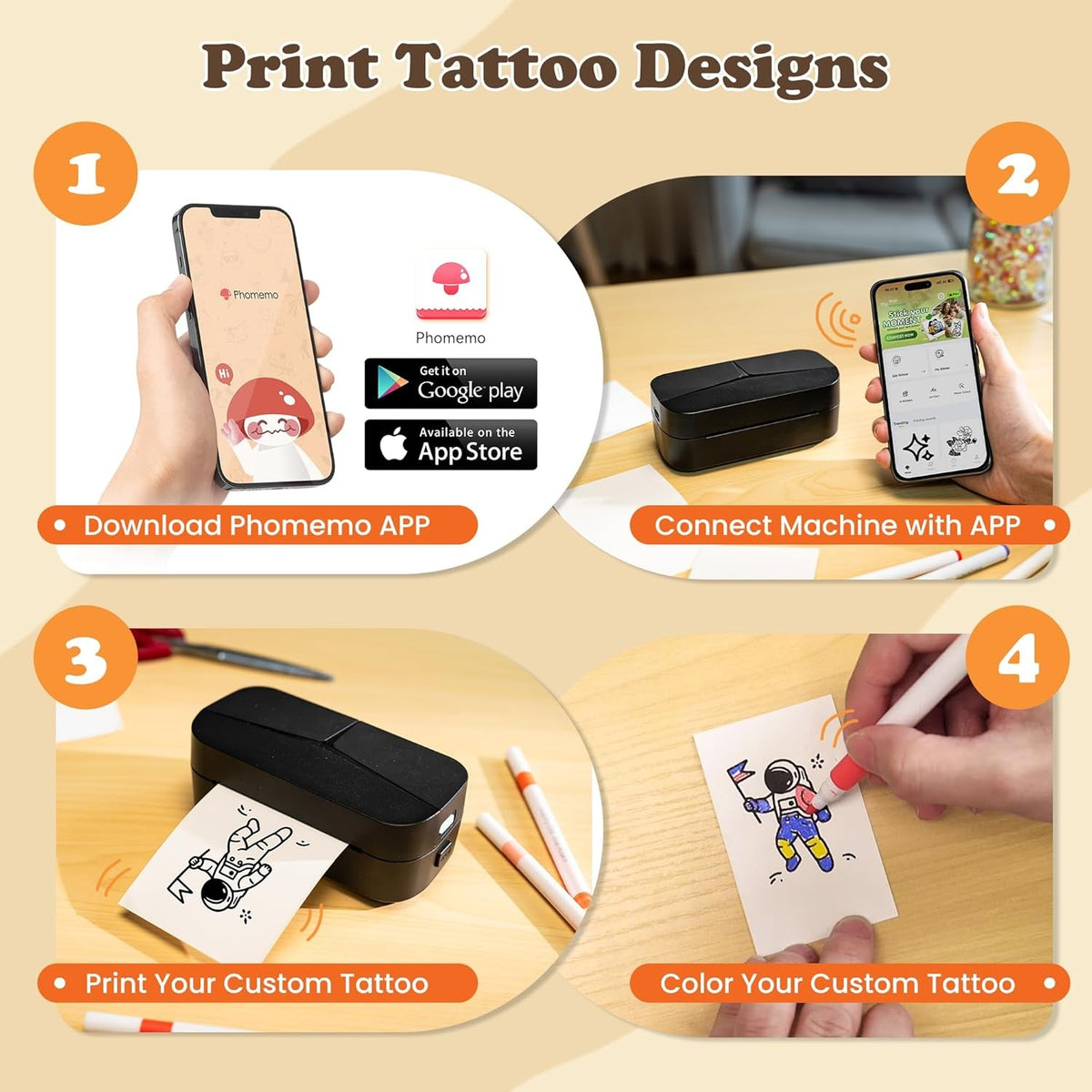 Phomemo TK32 Tattoo Stencil Printer – Portable Bluetooth Thermal Printer for Temporary Body Art