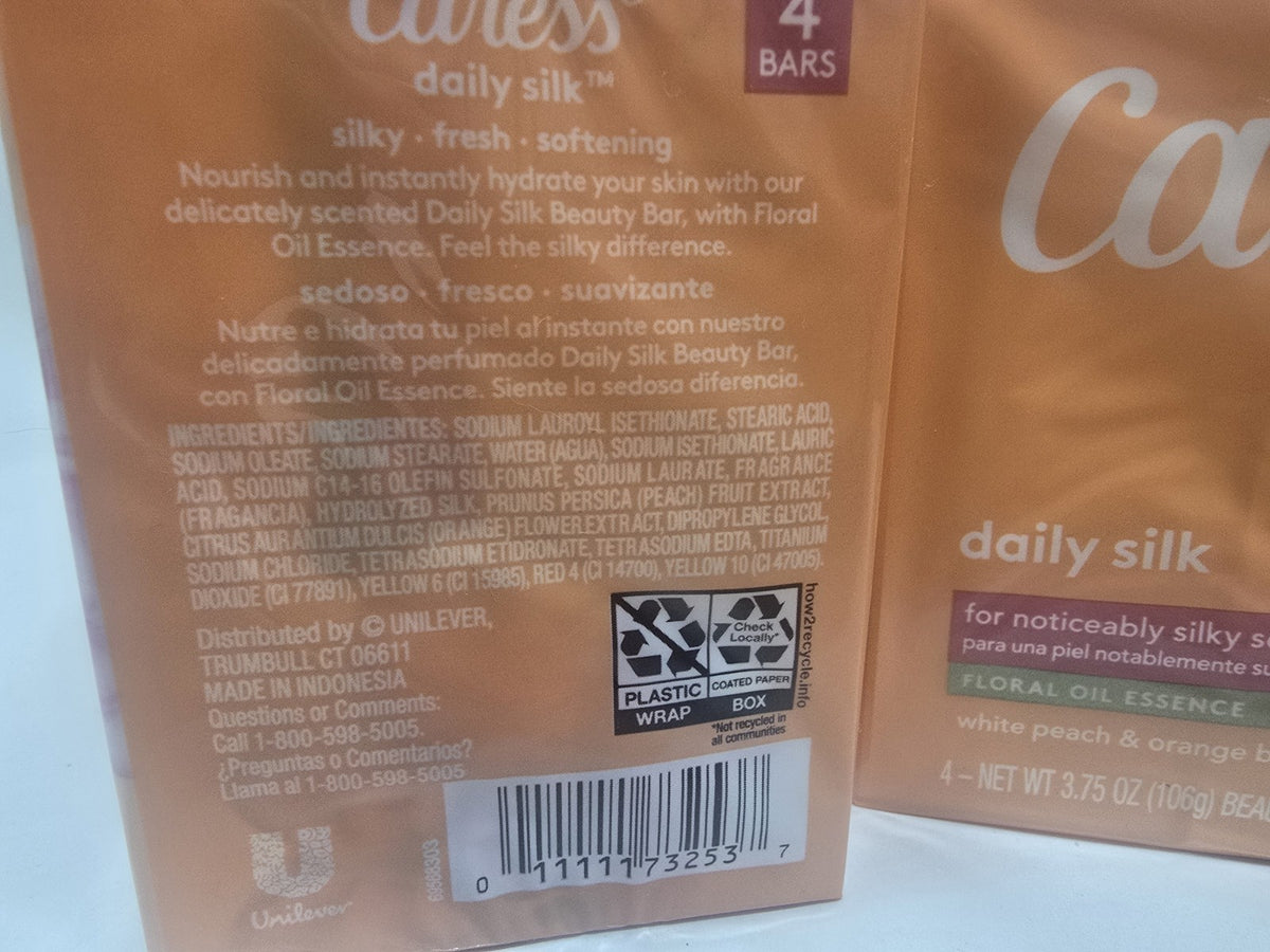 Caress Daily Silk Bar Soap White Peach & Orange Blossom - 8 Floral Oil Bars
