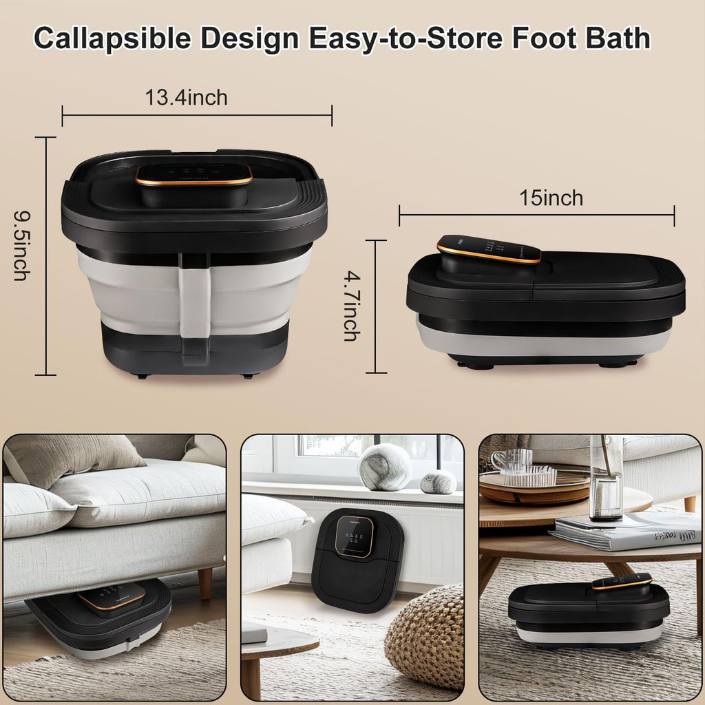 Collapsible Foot Spa Bath with Heat, Massage Rollers & Bubbles – Black