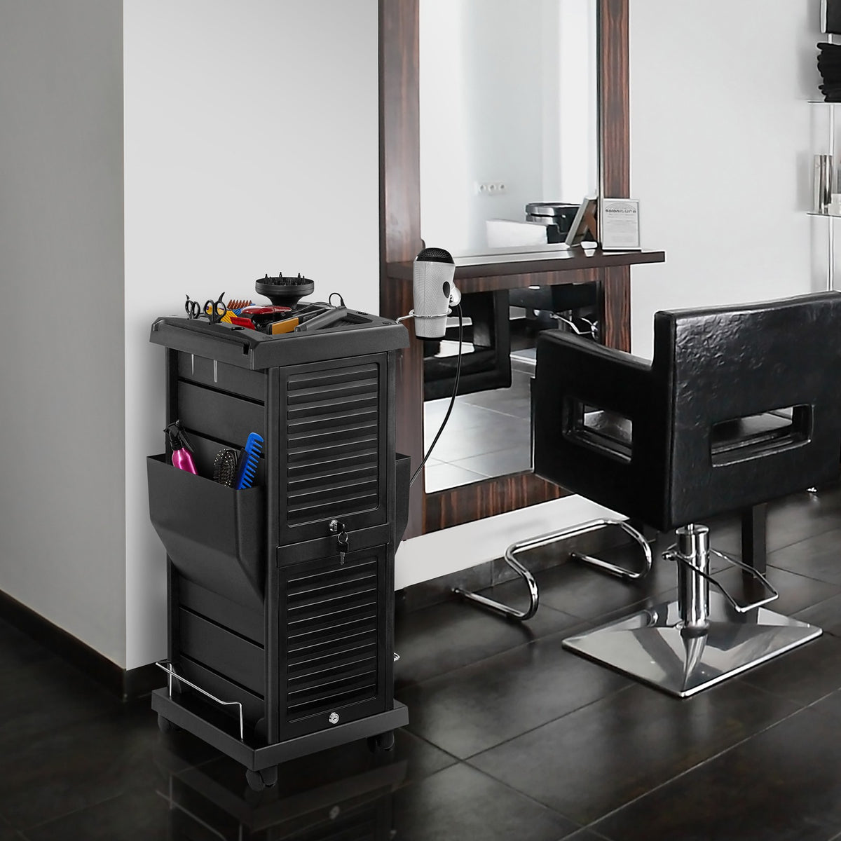 Salon Trolley Mobile Cart with Locking Drawers and 4 Swivel Casters