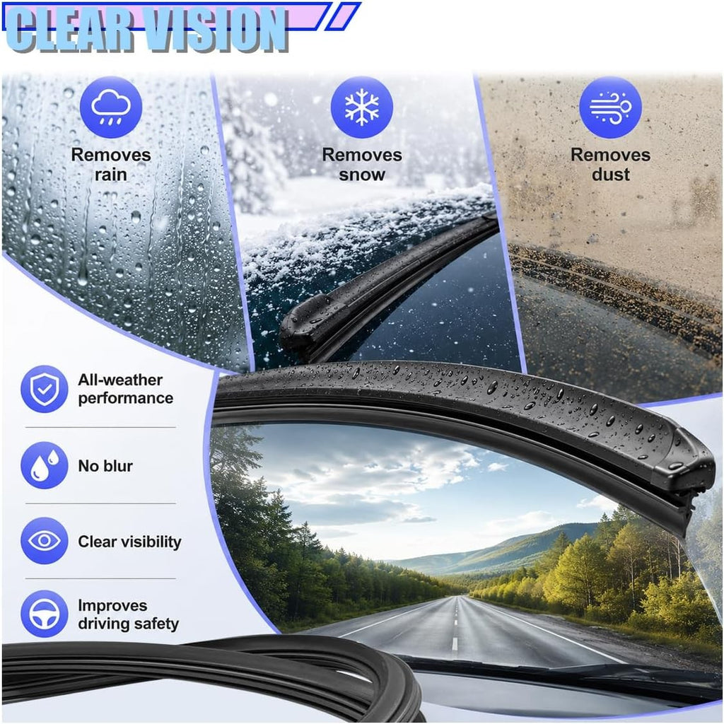 Automotive Windshield Wiper Blade Refills 26 Inch, 4 Pack - Adjustable & Durable