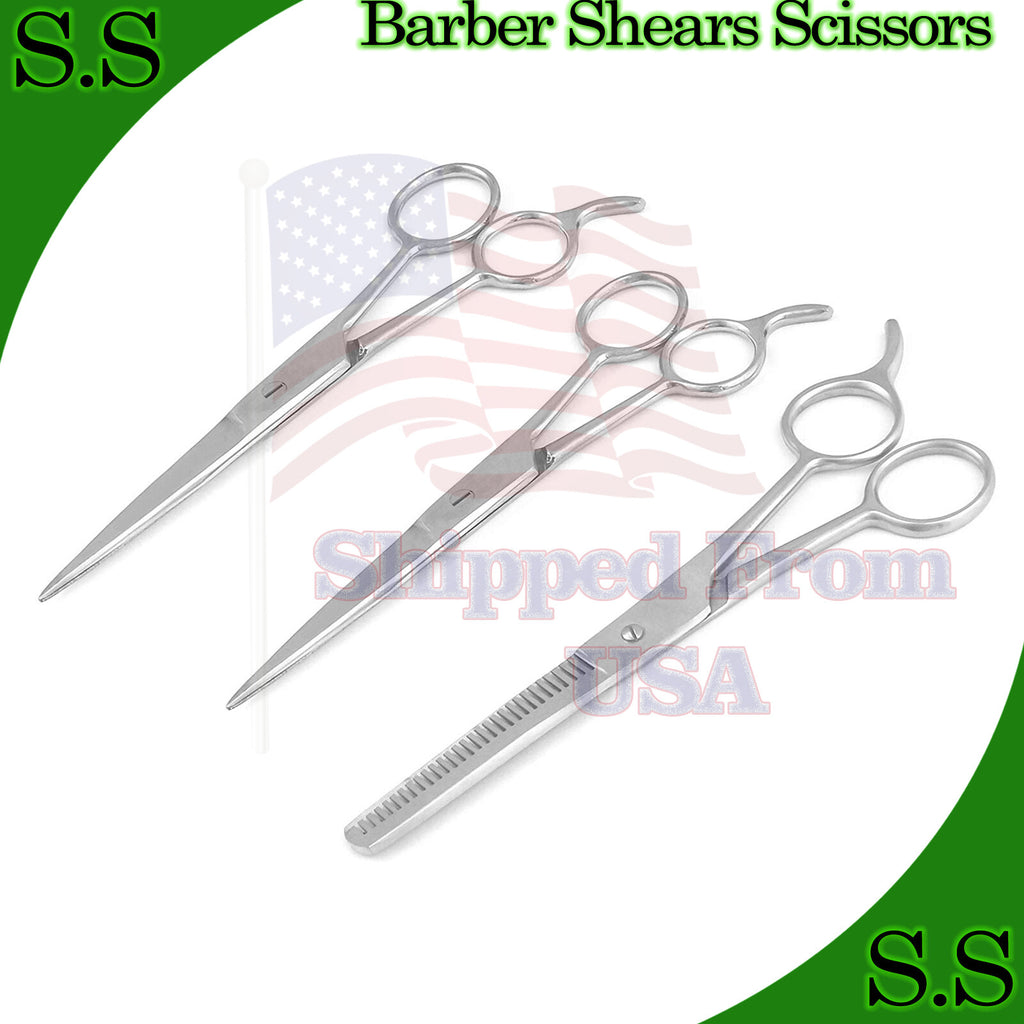 3 Pcs Barber Hair Cutting Scissors Stainless Steel Set 5.5 & 6.5 Inches